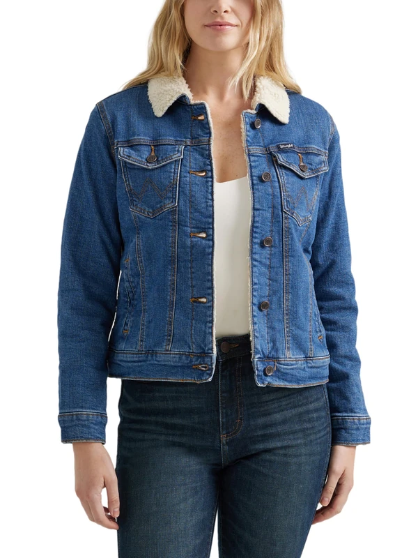 Wrangler Women's Retro Sherpa Lined Jacket, Denim, Large