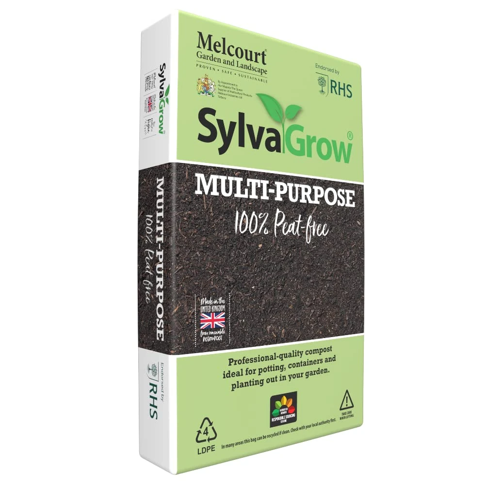 Sylvagrow Standard Multipurpose All Purpose Peat Free Compost Soil | 100% Peat Free Soil | Professional | Raising Seeds and Cuttings, Potting-on, Planting out, Growing bag, Containers | 40 Litre Bag