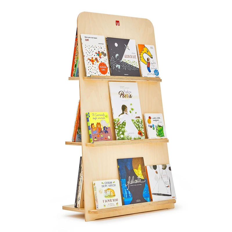 Bianconiglio Kids BUK Professional Montessori Bookcase with Hide&Show System for the Rotation of Books Made in First Choice Birch Made in Italy, EN71 (No Added Paints)
