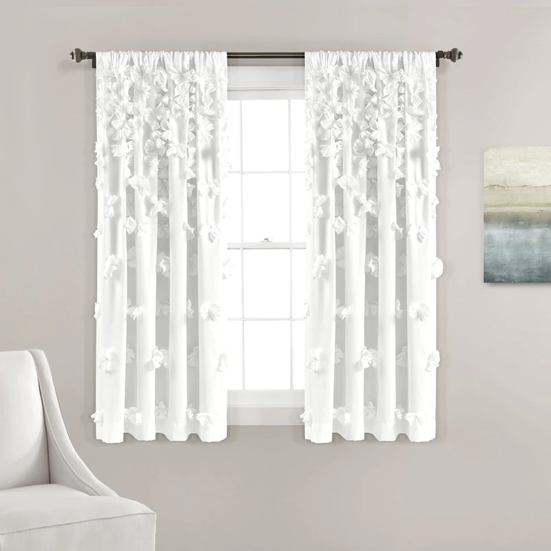 Lush Decor Riley Window Curtain Panel Single White 54X63