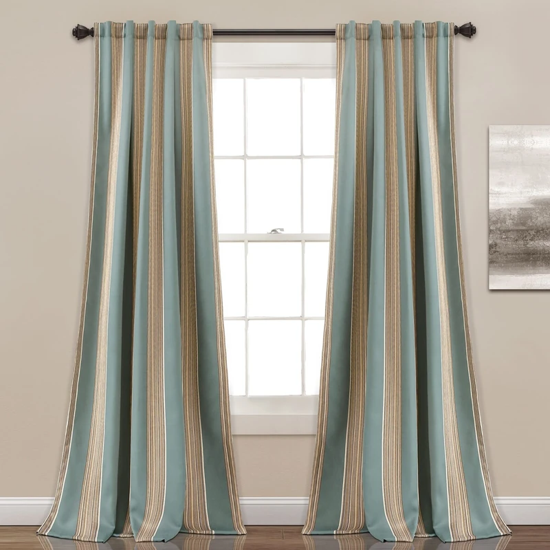 Lush Decor Julia Stripe Light Filtering Window Curtain Panel Pair, 108" Long x 52" Wide, Blue