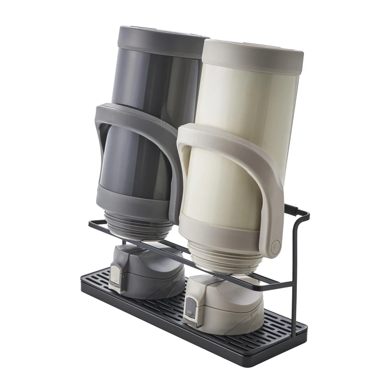 Yamazaki 5410 TOWER Bottle Drying Stand With Tray, black, Steel/ABS Resin, Minimalist, 32 x 12 x 17 cm