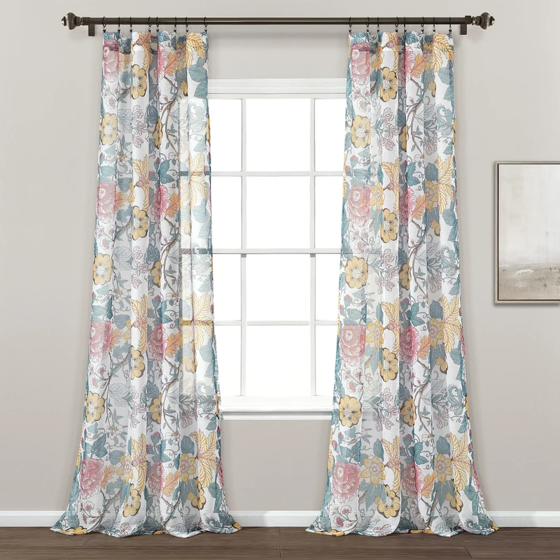 Lush Decor Sydney Sheer Window Curtain Panel Pair, 84" Long x 52" Wide, Blue & White