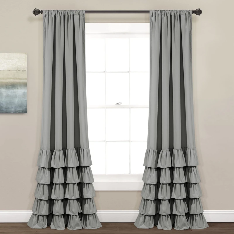 Lush Decor Allison Ruffle Window Curtain Panel Pair, 84" Long x 40" Wide, Dark Gray