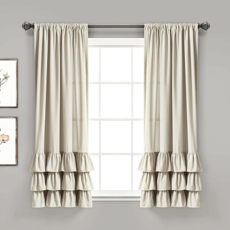 Lush Decor Allison Ruffle Window Curtain Panel Pair, 63" Long x 40" Wide, Neutral