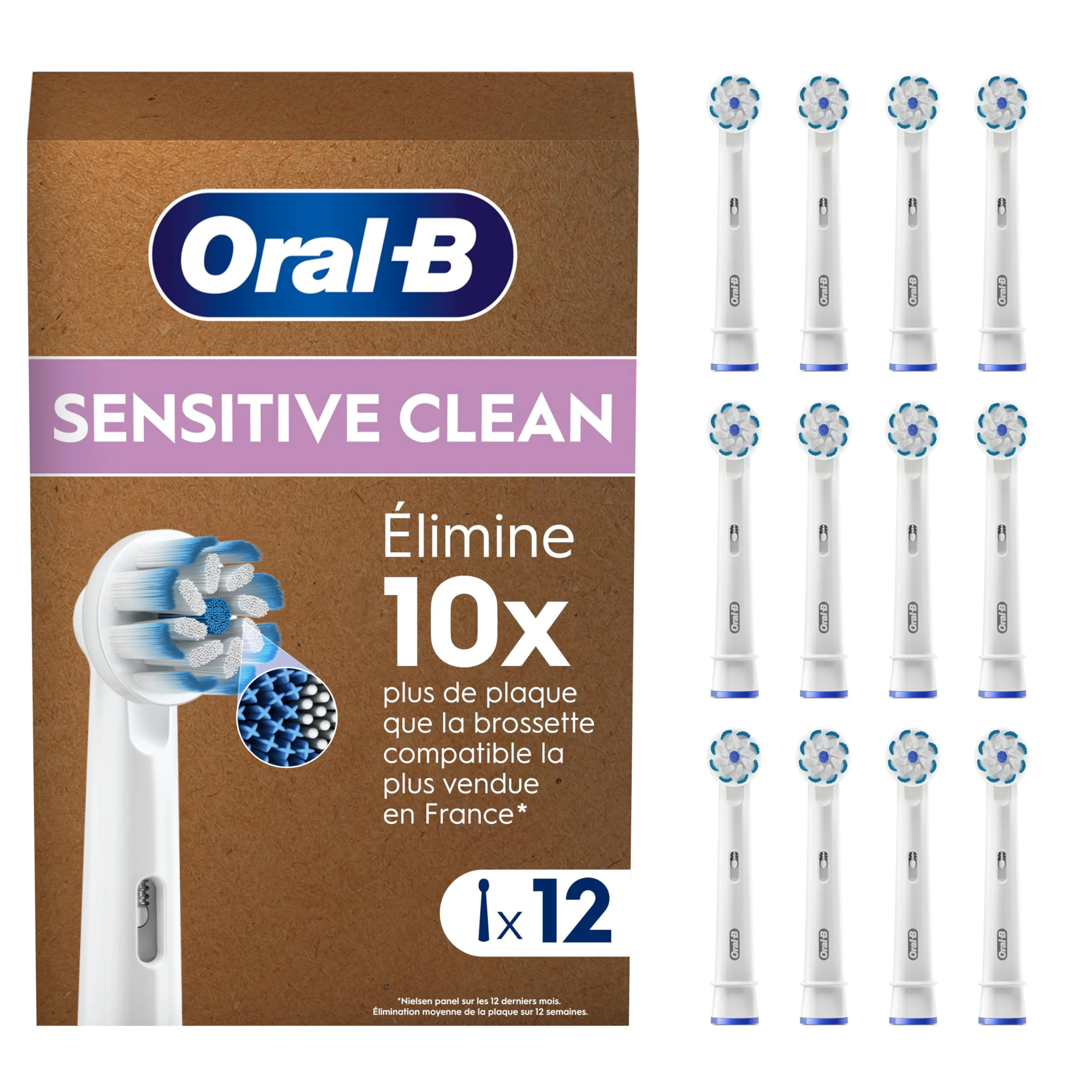 Oral-B Sensitive Clean Electric Toothbrush Head with Clean & Care Technology, Extra Soft Bristles for Gentle Plaque Removal, 1 Count (Pack of 12) Toothbrush Heads, Suitable for Mailbox, White
