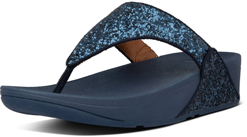Fitflop Women's Lulu Glitter Flip Flops, Toe-Post Sandals, Comfortable with Natural Arch Support - Midnight Navy - 4.5 UK