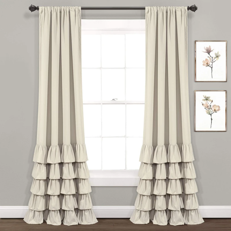 Lush Decor Allison Ruffle Window Curtain Panel Pair, 95" Long x 40" Wide, Neutral