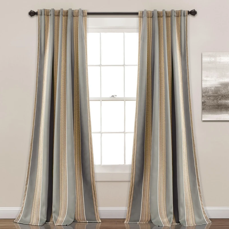 Lush Decor Julia Stripe Light Filtering Window Curtain Panel Pair, 108" Long x 52" Wide, Gray