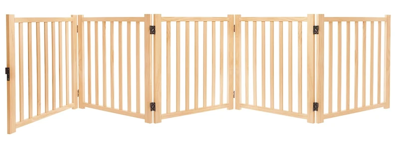YOCAN Freestanding Pet Gate - 5 Panel Wooden Folding Fence with 3Pcs Support Feet for Doorways, Halls, Stairs & Home - Step Over Divider - Great for Dogs & Puppies