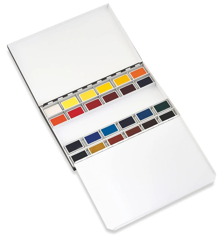 Honsell 85573 Blockx Watercolour Box, 24 Colours in Whole Bowls, Fine Artist Watercolour Paint in Metal Box with High Brightness and Colour Brilliance, High-Quality Pigments, Colourful