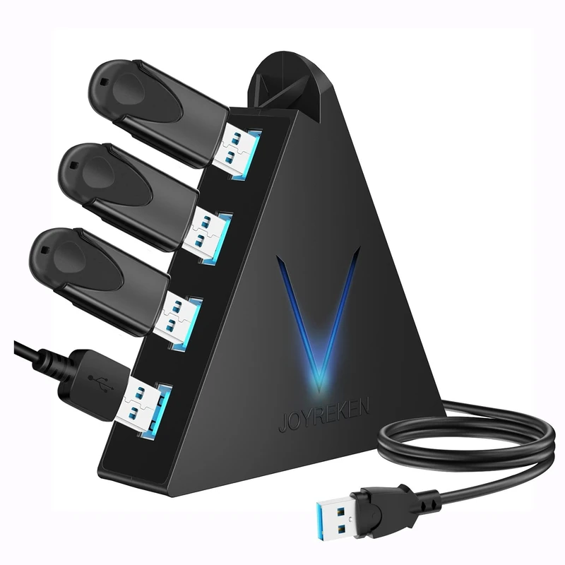 JoyReken 4-Port USB 3.0 Hub - Vertical, 2ft Cable for PC, Mac