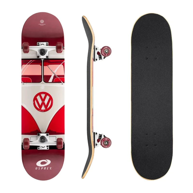 Osprey Volkswagen Professional Skateboard for Beginners - 31 Inch Double Kick Concave Adult Skateboard with ABEC 7 Bearings – 100KG Max User Weight– Official VW Designs