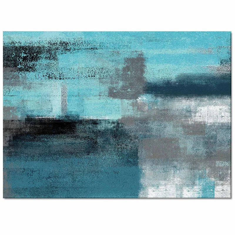 KITHOME Contemporary Non-Slip Area Rug Turquoise Grey Abstract Art Painting Teal Rectangle Area Rug Carpet Indoor 2.7'x5', 2'7 x 5' (20210514huzhiyuanKTSHZF02593MDKAKTE)