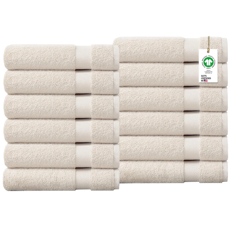 Delara A1 Home Collections 100% Organic Cotton 700 GSM Plush Feather Touch Quick Dry Wash Cloth, Pack of 12 GOTS Certified, Oeko-Tex Green Certified, Organic Cotton Wash Cloth