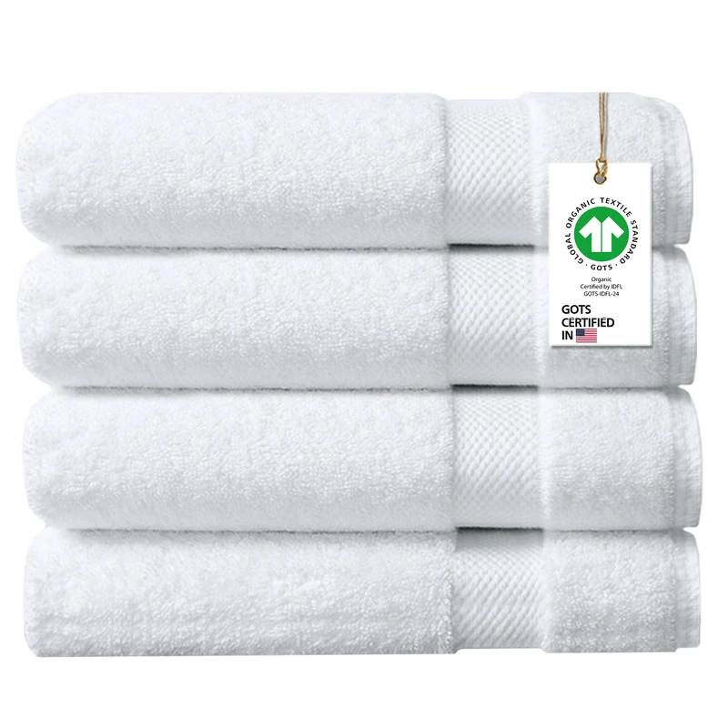 Delara 100% Organic Cotton Towels 650 GSM Plush Feather Touch Quick Dry Bath Towel, Pack of 4 GOTS Certified, Oeko-Tex Green Certified, Organic Cotton Bath Towel, 30"X58" - Image 1