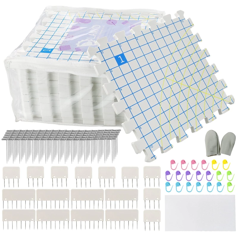 LAMXD Blocking Mats for Knitting - Extra Thick Blocking Boards with Grids with 25PCS Knitting Blocking Pins and 100 T-pins for Needlework or Crochet - Pack of 9…