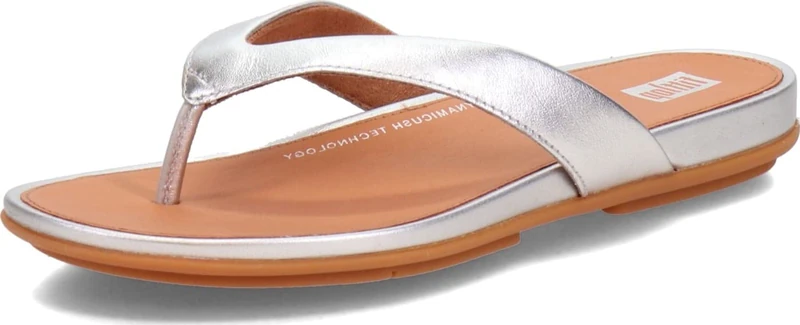 Fitflop Women's Gracie Leather Flip-Flops, Silver, 3