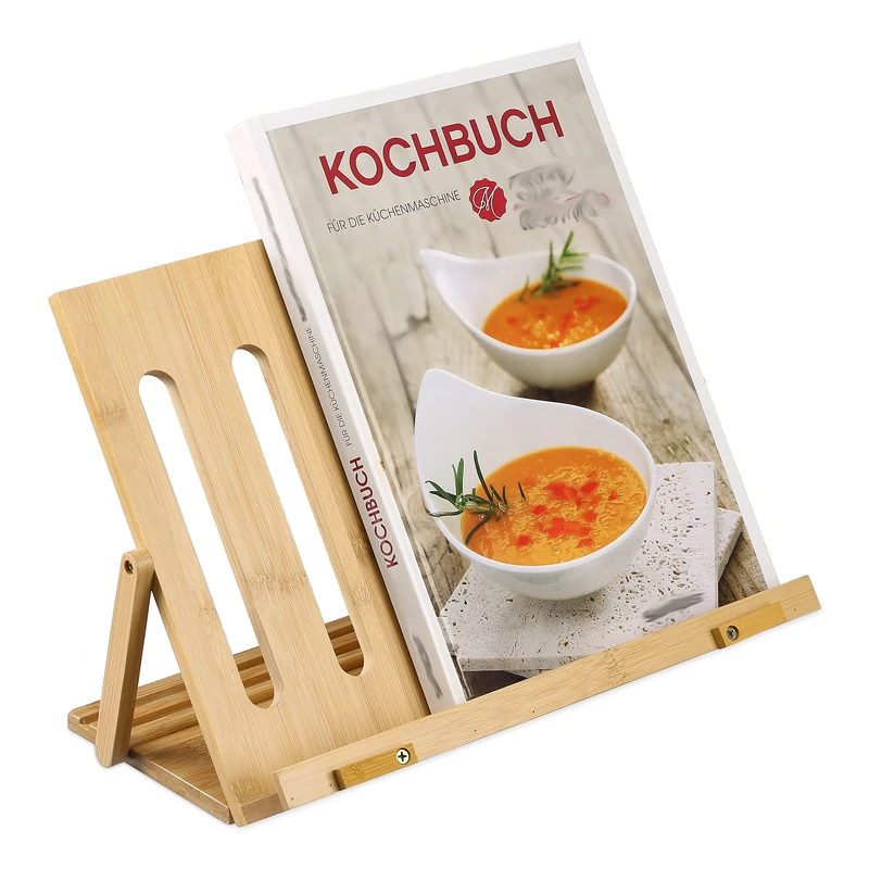 Relaxdays Book Stand, Bamboo, 3 Inclination Levels, Foldable, Tabletop, HxWxD: 22x34x18 cm, Reading, Holder, Natural, 22 x 34 x 18 cm