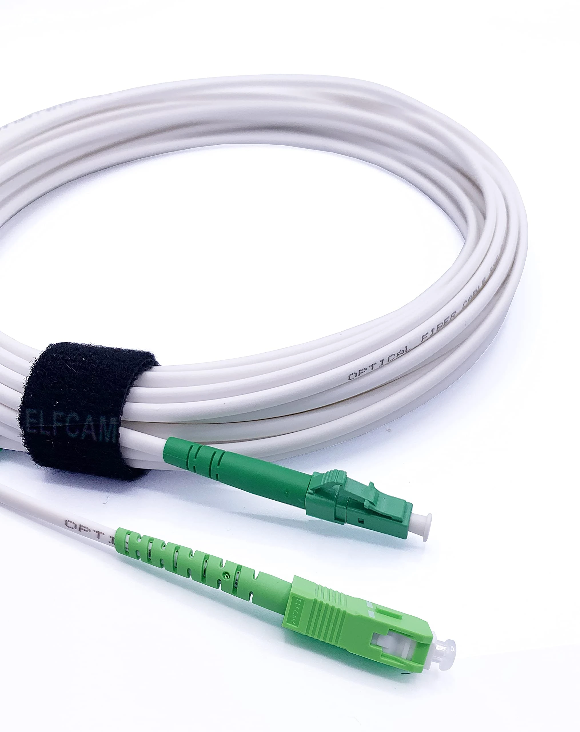 Elfcam - Fiber Optic Cable LC/APC to SC/APC Simple Singlemode OS2 9/125μm LSZH, White (0.5M)
