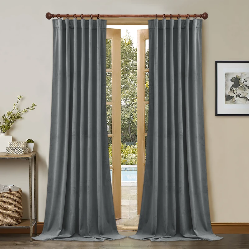 StangH Light Grey Velvet Curtains Thermal Insulated, W52 x L84, 2 Panels