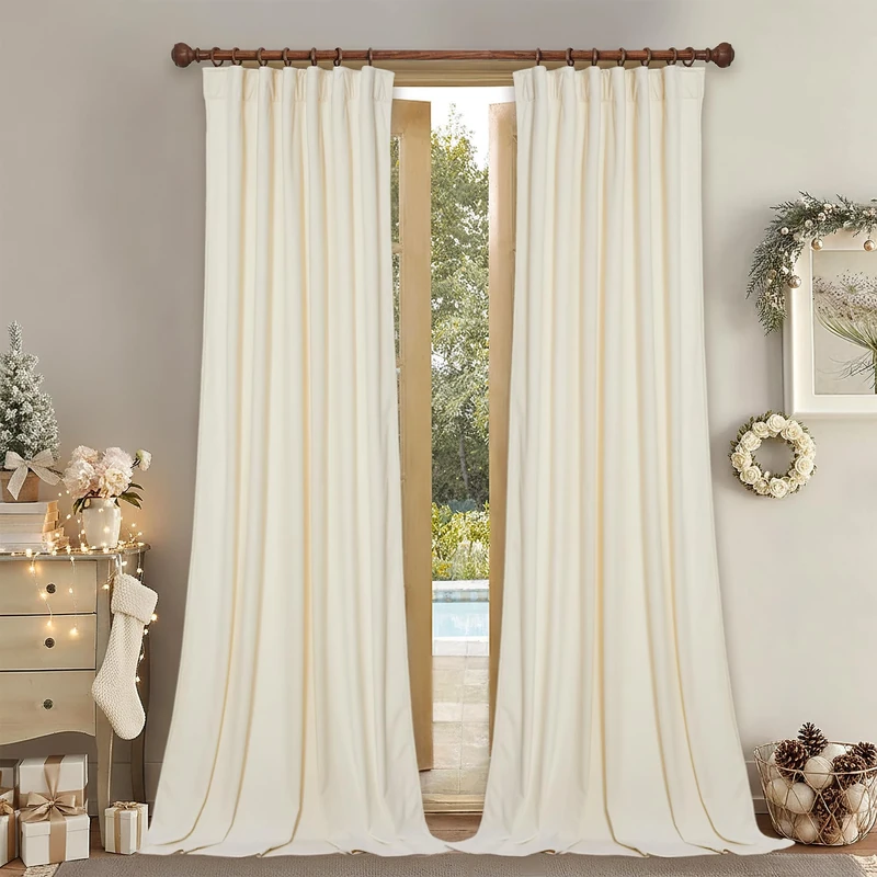 StangH Extra Long Ivory White Velvet Curtains - Luxury Room Darkening Window Drapes Backdrops for Party, Privacy Protect Sliding Door Curtains for Living Room, W52 x L108, 2 Panels