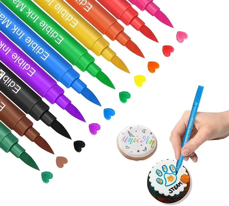 DOMI PRO 10 Pieces Food Coloring Pencil for Fondant, Edible Marker, Fine and Thick Tip, Food Grade Gourmet Pen for Fondant Cakes Cookies Pastry Decorating Drawing