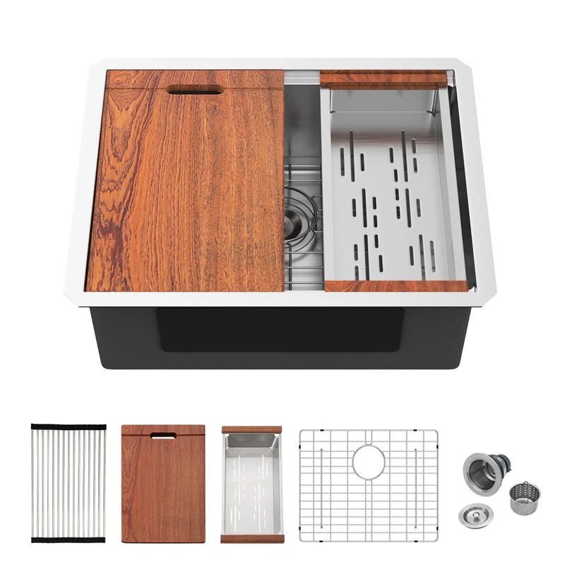 Undermount Farmhouse Kitchen Sink - Mocoloo 23" Stainless Steel Bar Prep Sink Single Bowl 16 Gauge Workstation 10" Deep 23 x 19 RV Sinks with Track