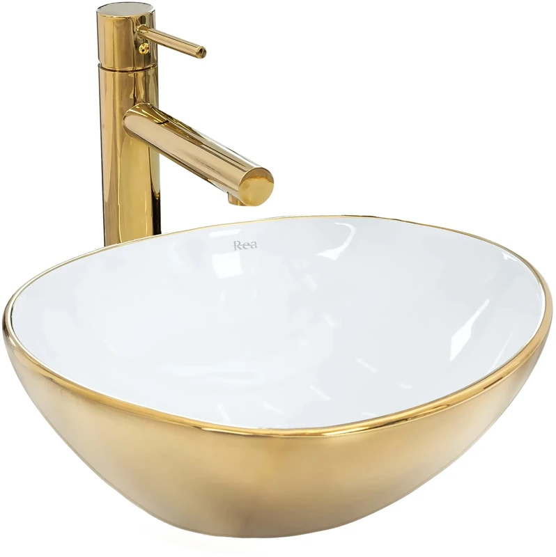 Rea Bathroom Sink Made of Ceramic Sofia Mini Gold/White - Gold/White - REA-U6334