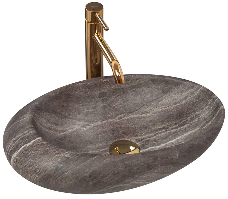 Rea Bathroom Sink Made of Ceramic Roxy A Stone D. Grey - Stone Imitation - REA-U6649