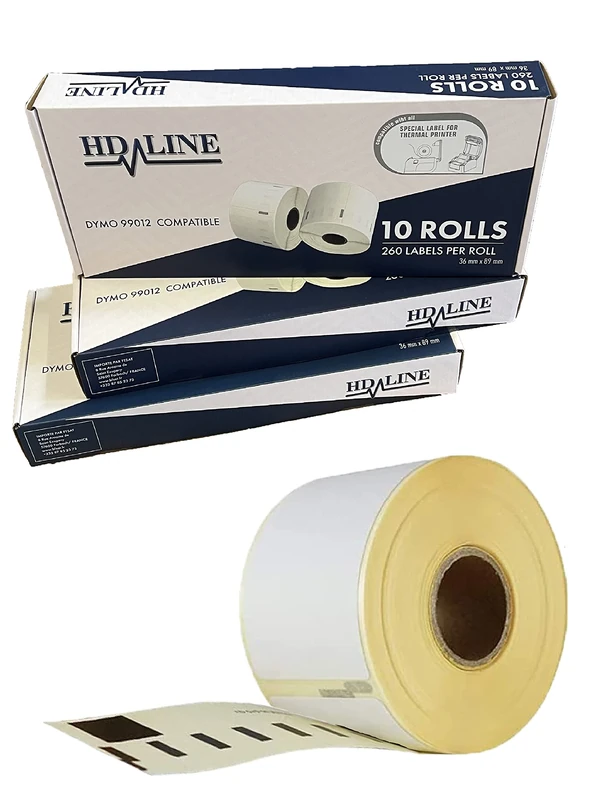 hd-line Dymo Labels for Labelwriter 99012 - 30 Rolls x 260 Pieces Per Roll = 7800 Labels, Self-Adhesive, Compatible with Dymo & Seiko Label Printers, 89 x 36 mm