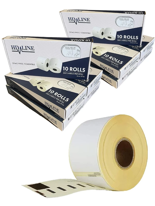hd-line Labels for Labelwriter 99012-100 Roll Pack Labels x 260 Pieces Per Roll = 26000 Labels, Self-Adhesive, Compatible with hd-line Labelwriter & Seiko Label Printers, 89 x 36 mm