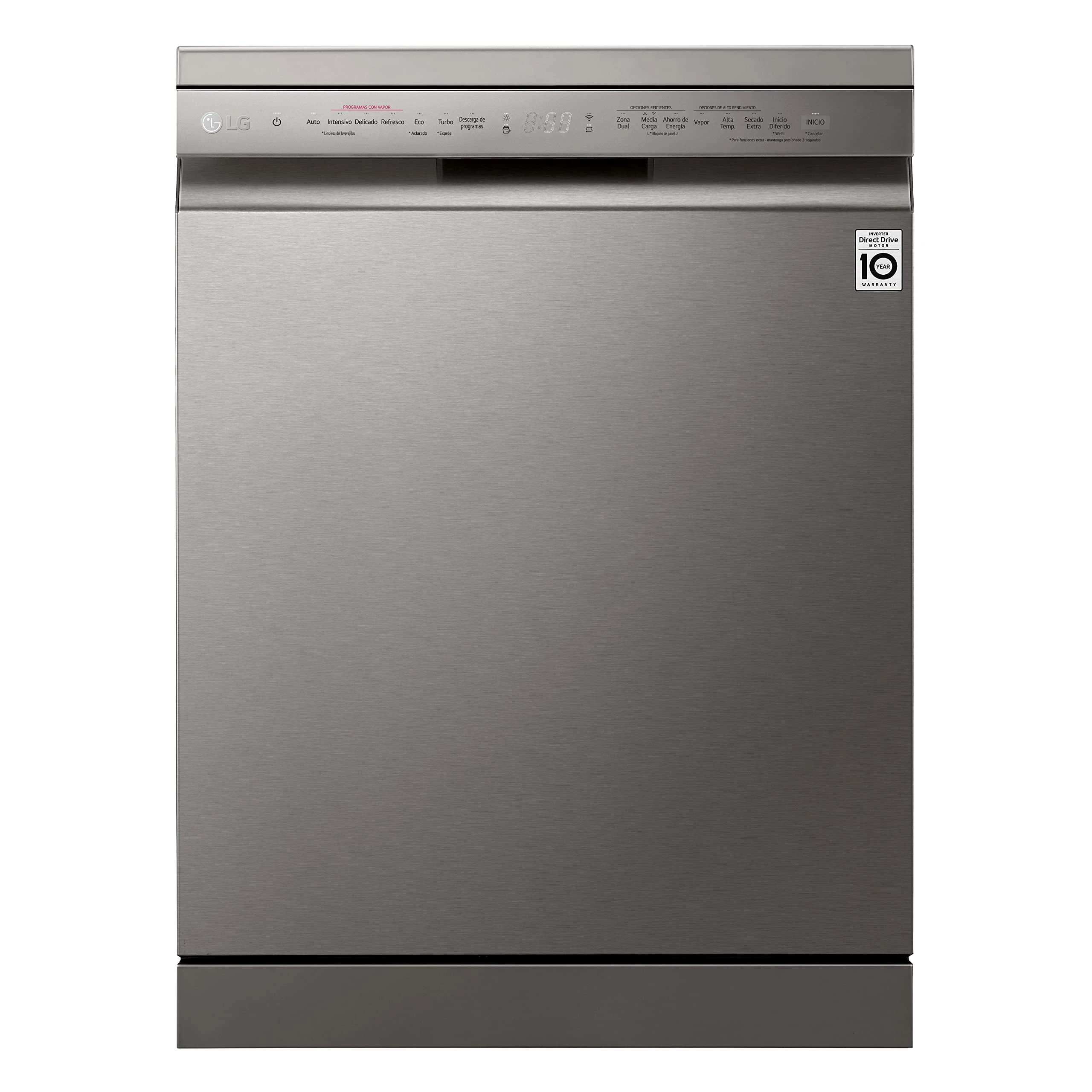 LG DF222FPS – Dishwasher 60 cm and 14 Cutlery Capacity, LG Dishwasher with Dual Steam Wash, QuadWash and TrueSteam Function, App and Inverter Direct Drive, Stainless Steel Anti-Fingerprint
