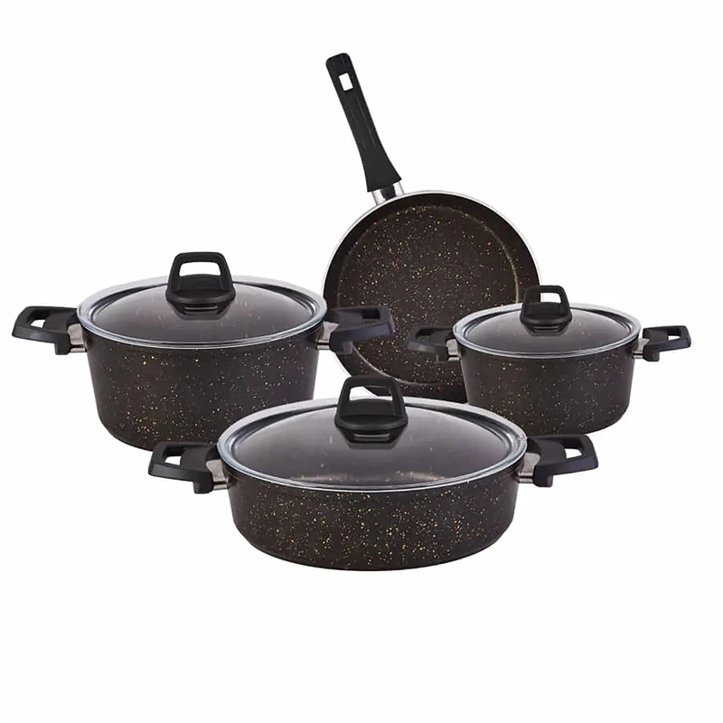Karaca BlackGold 7-Piece Pots and Pans Sets Non Stick, Induction Cookware Set with Lids, Durable, Scratch-Resistant, PFOA-Free, Cooking Pots, Casserole & Fry Pan, Black Gold