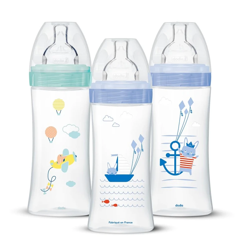 Dodie Anti-Colic Sensation+ Baby Bottles, 330 ml, 6 Months, Flat Teat, Flow 3 – Pack of 3