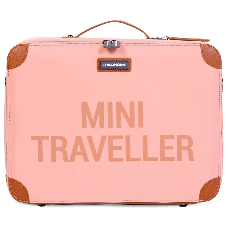 Childhome, Children's Weekend Cabin Size Compact Heavy Duty Transport Handle Name Tag Design Faux Leather Mini Traveller Pink/Copper, Pink/Copper, 1