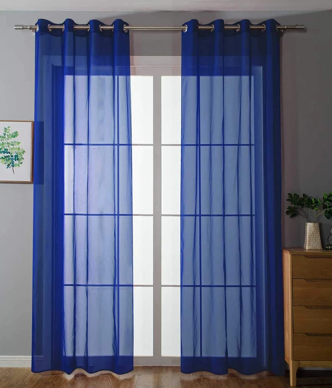 Gardinenbox 2 Pack of 2 Eyelet Curtains Transparent Curtain Set Living Room Voile Eyelet Curtain Lead Tape End H 245 x W 140 cm Royal Blue