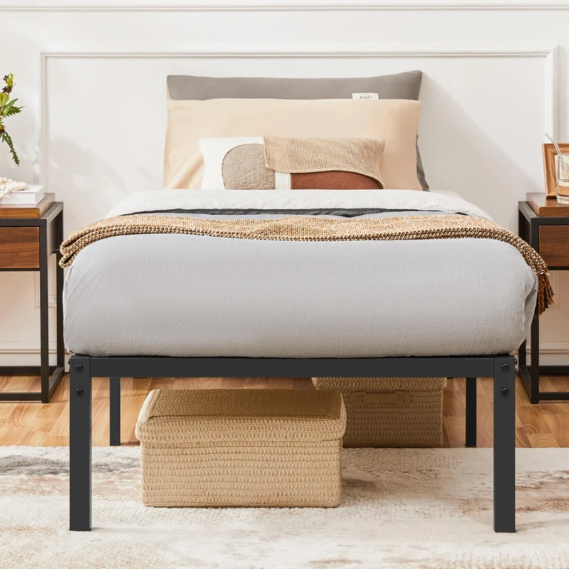 Yaheetech 36cm Single Metal Bed Frame 3ft Solid Bed with Heavy Duty Steel Slat Support/Non-slip Mattress Foundation/No Box Spring Needed/Under-bed Storage/Esay Assembly/Black