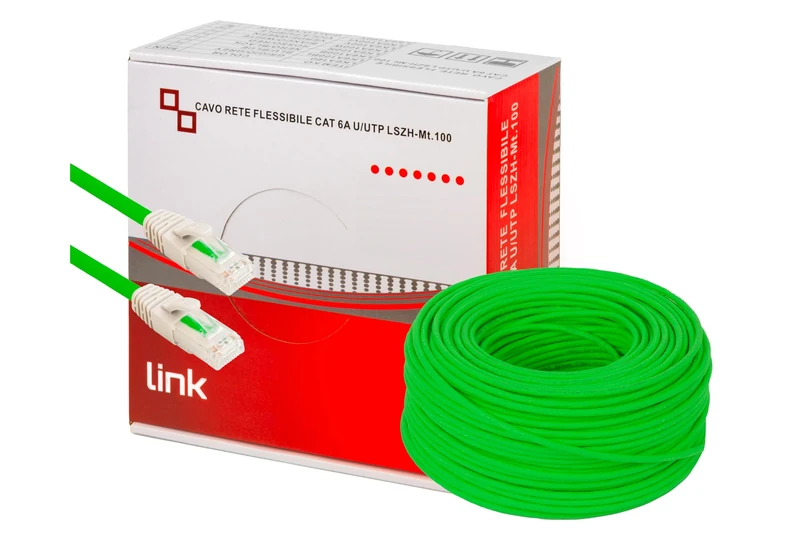 LINK LK6A100V CATEGORY 6A UNshielded UTP AWG24 HALOGEN FLEXIBLE GREEN COLOR MT.100