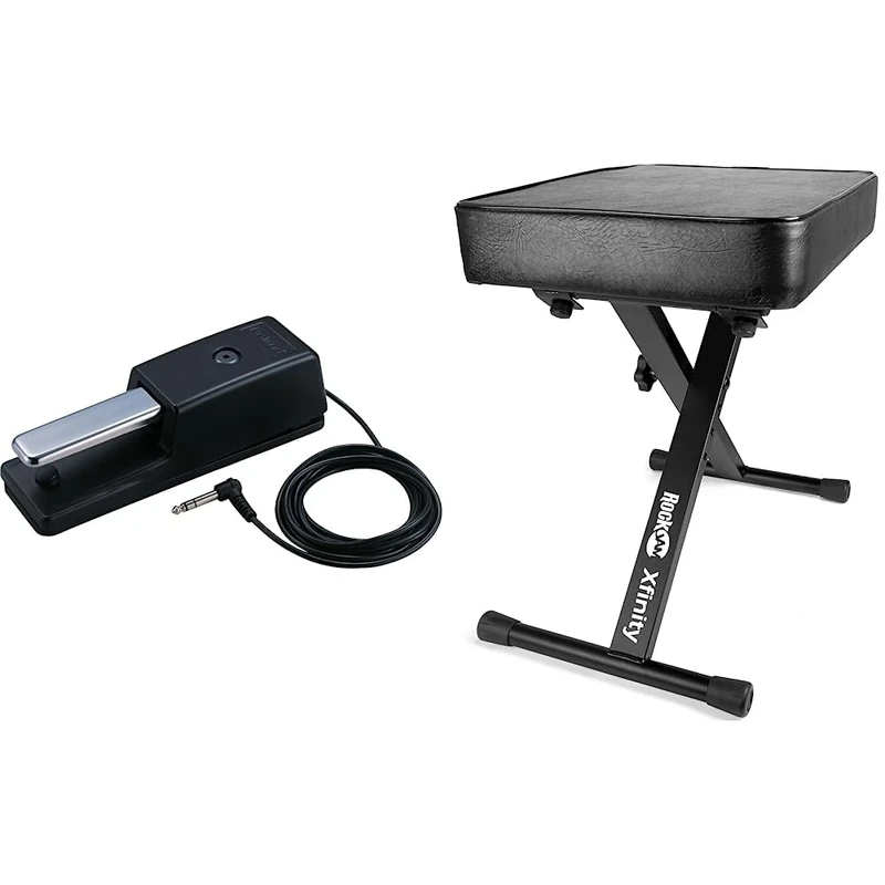 Roland Dp-10 Traditional Style Damper Pedal & RockJam RJKBB100 Premium Adjustable Padded Keyboard Bench or Digital Piano Stool with lessons.