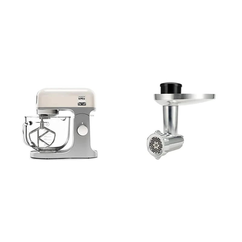 Kenwood kMix Stand Mixer for Baking, Stylish Kitchen Mixer with K-Beater, Dough Hook and Whisk, 5L Glass Bowl, Removable Splash Guard, 1000 W, Cream & KAX950ME Food Mincer Attachment