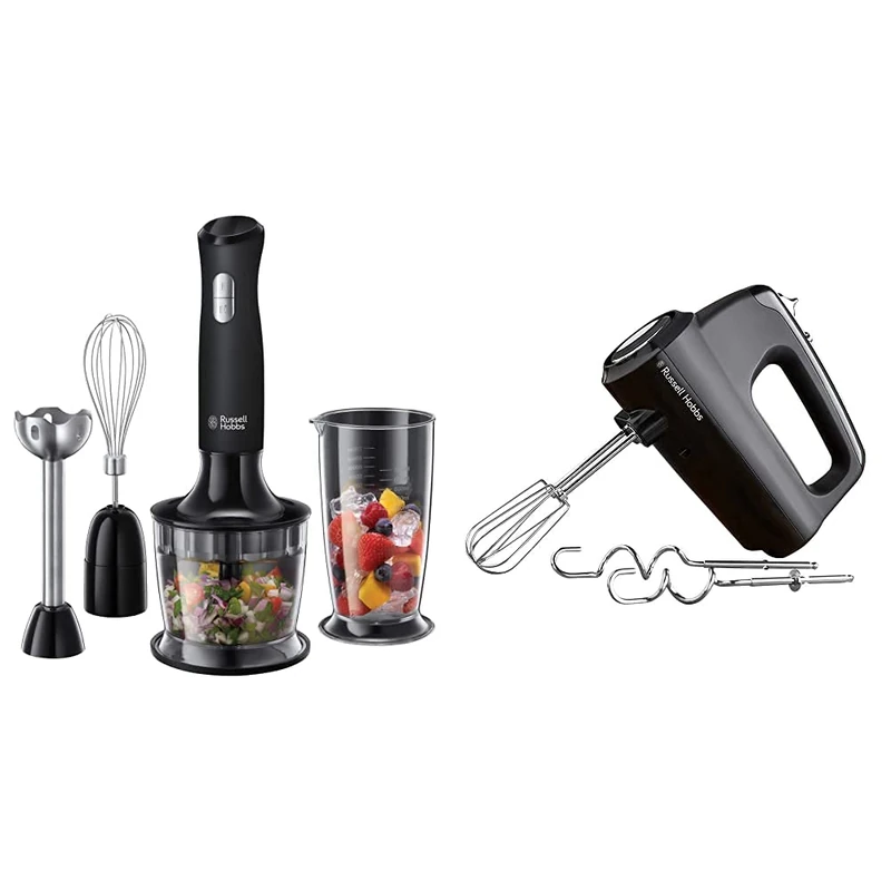 Russell Hobbs 24702 Desire 3 in 1 Hand Blender with Electric Whisk and Vegetable Chopper Attachments, Matte Black & 24672 Desire Hand Mixer, Matte Black, 350 W