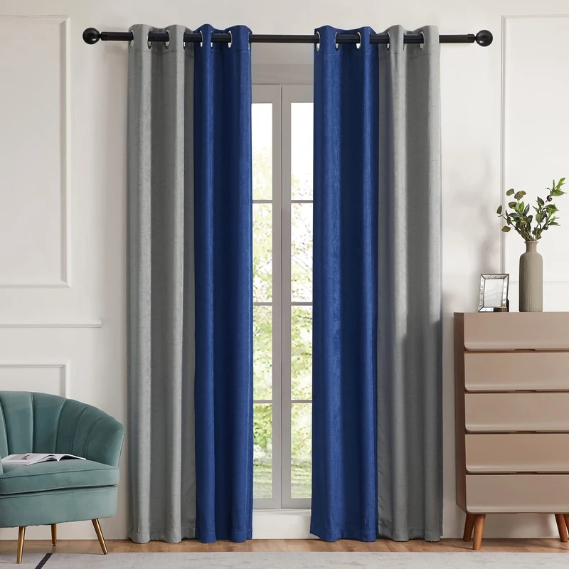 PRIMROSE Blackout Curtains for Living Room Thermal Insulated Room Darkening Ombre Curtains Window Drapes for Bedroom Grommet Grey Blue 96 inch Long 2 Panels