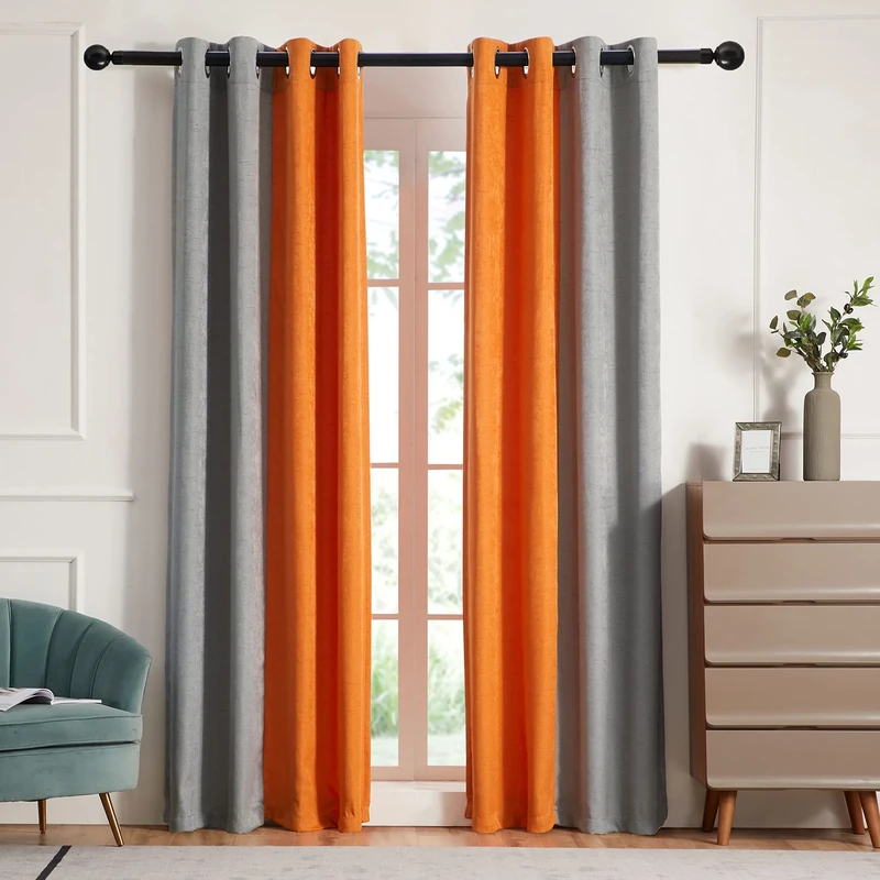 PRIMROSE Blackout Curtains for Living Room Thermal Insulated Room Darkening Ombre Curtains Window Drapes for Bedroom Grommet Grey Orange 63 inch Long 2 Panels