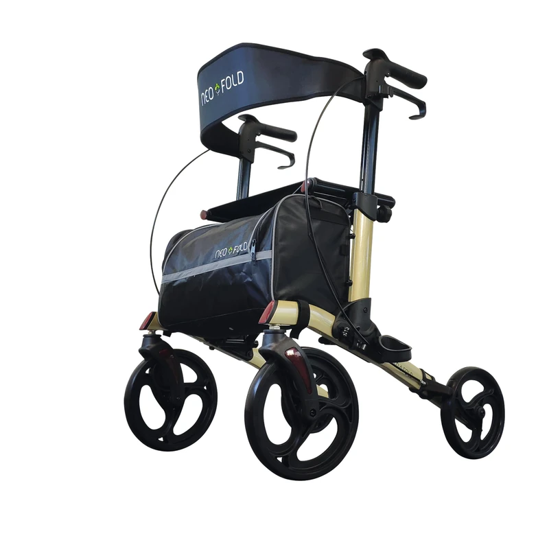 Lightweight 4-Wheel Folding Walker for Elderly People - Walking Aid - 4-Wheel Inner Walker - Neo Fold Evolution - Champagne Rollator - Foldable - Height Adjustable