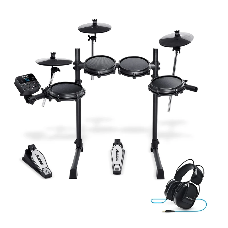Alesis Drums Turbo Mesh Kit + DRP100 Bundle – Electric Drum Kit with Mesh Drum Pads, 100+ Sounds and Over Ear Headphones with Audio-Isolation