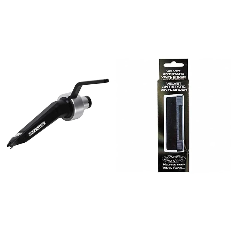 Reloop Concorde Black - Spherical pickup system with robust construction for turntables (black) & Acc-Sees Pro Vinyl Velvet Brush Record Cleaner – Includes Stylus Pick Up Brush - Anti-Static