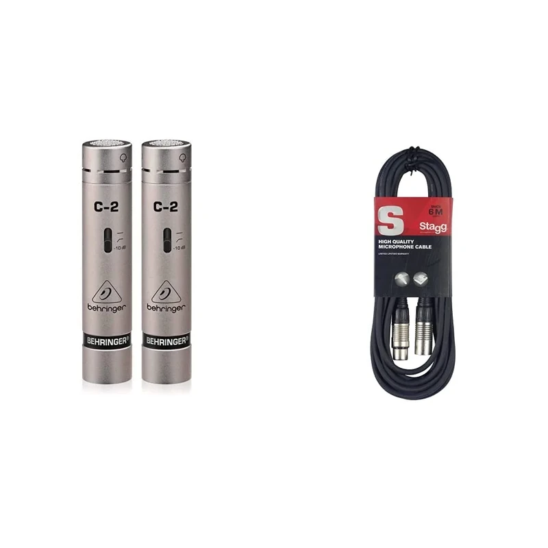 Behringer C-2 2 Matched Studio Condenser Microphones & Stagg SMC6 6 metre standard microphone cable