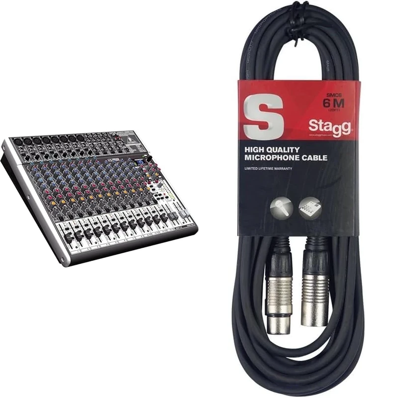Behringer X2222USB Xenyx 22 Input 2/2 Bus Mixer & Stagg 6m XLR to XLR Plug Microphone Cable