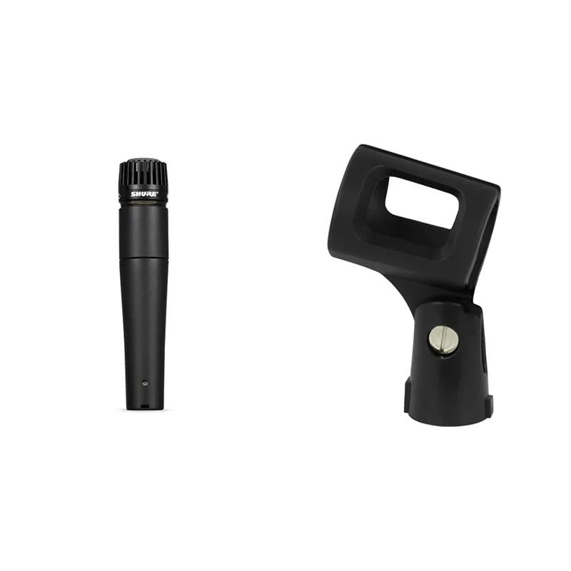 Shure SM57-LCE Cardioid Dynamic Microphone - Black & TIGER MCA84-BK Universal Rubber Grip Microphone Clip - Black